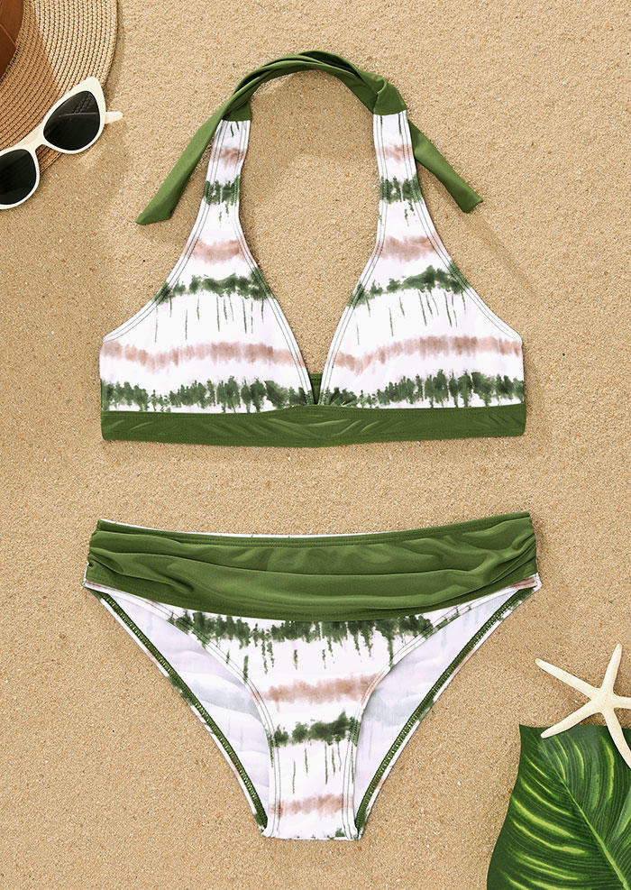 

Bikini Sets Tie Dye Ruched Halter Tie Bikini Set in Multicolor. Size