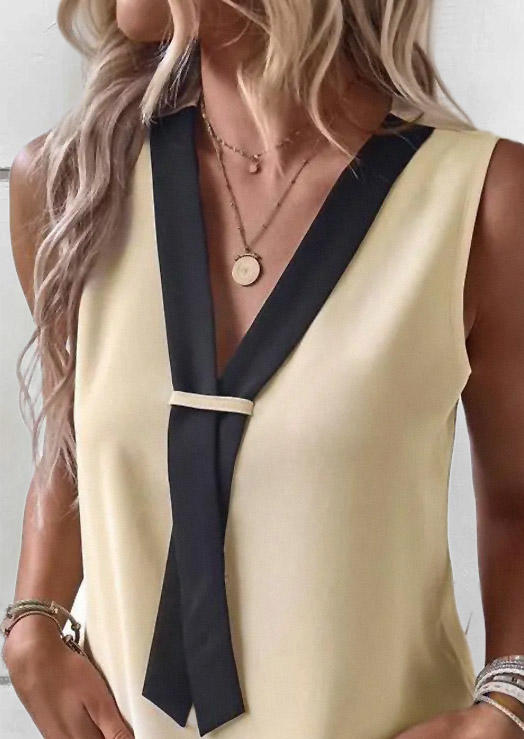 

Mini Dresses Color Block Concise V-Neck Mini Dress in Apricot. Size: L,,XL