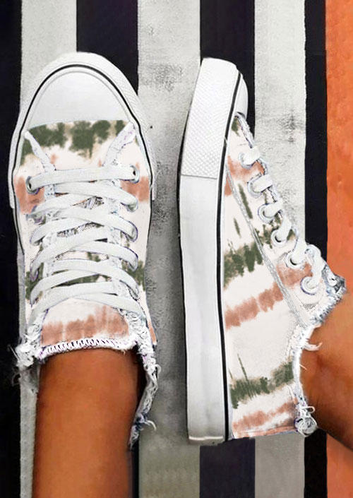 

Sneakers Tie Dye Frayed Lace Up Flat Sneakers in Multicolor. Size: ,38,39,40,41