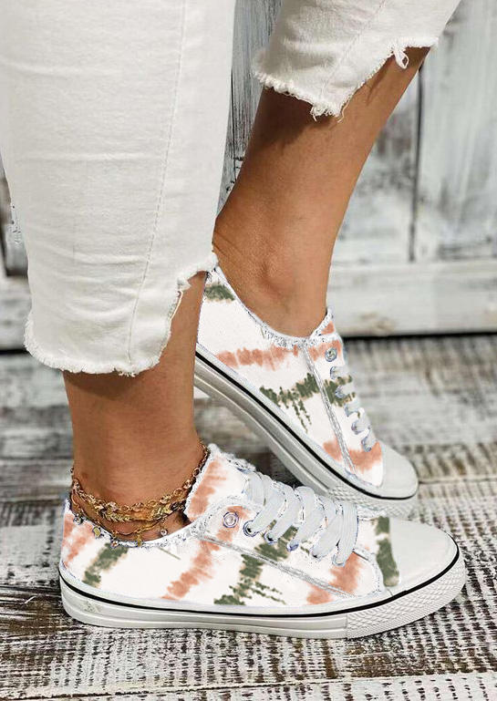 Tie Dye Frayed Lace Up Flat Sneakers
