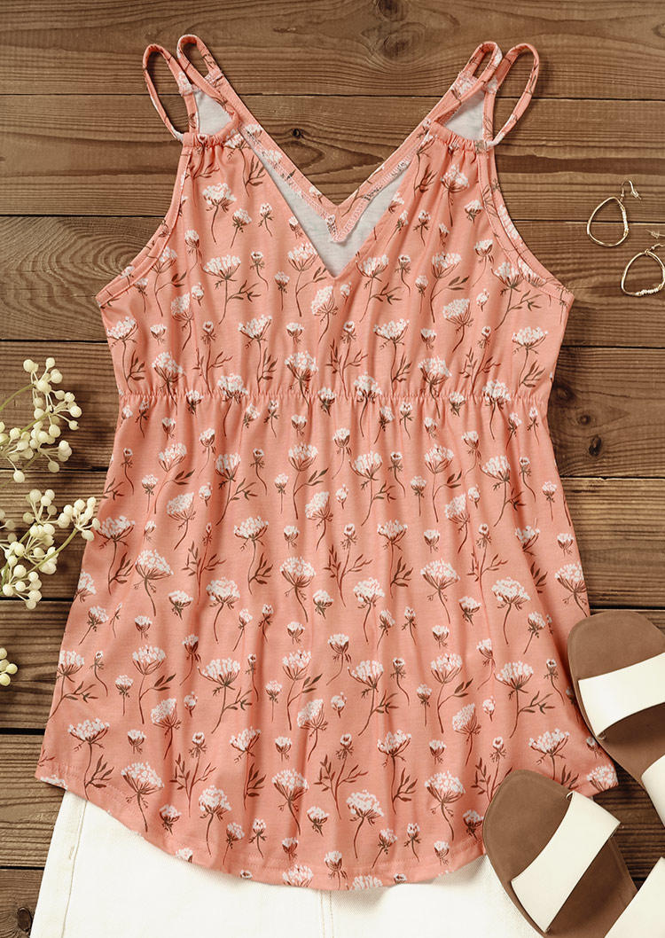 

Tank Tops Floral Hollow Out Ruffled V-Neck Tank Top in Multicolor. Size
