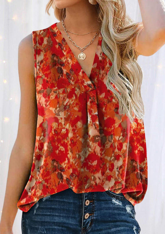 

Tank Tops Abstract Ruffled V-Neck Tank Top in Multicolor. Size