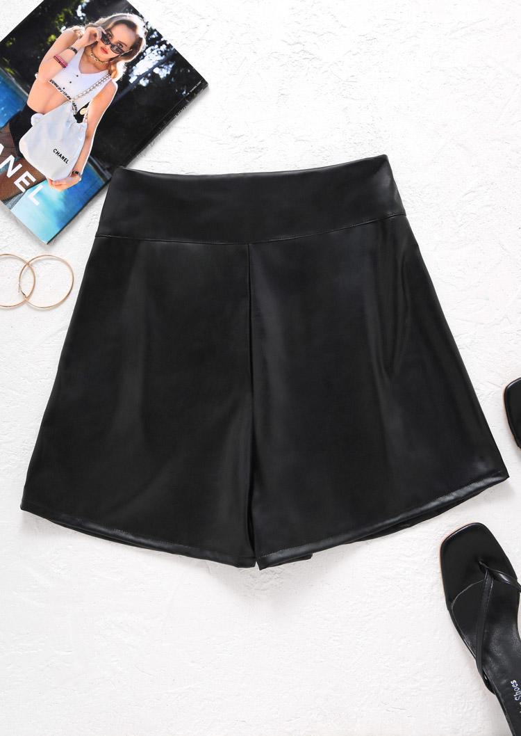 Faux Leather High Waist Shorts - Black