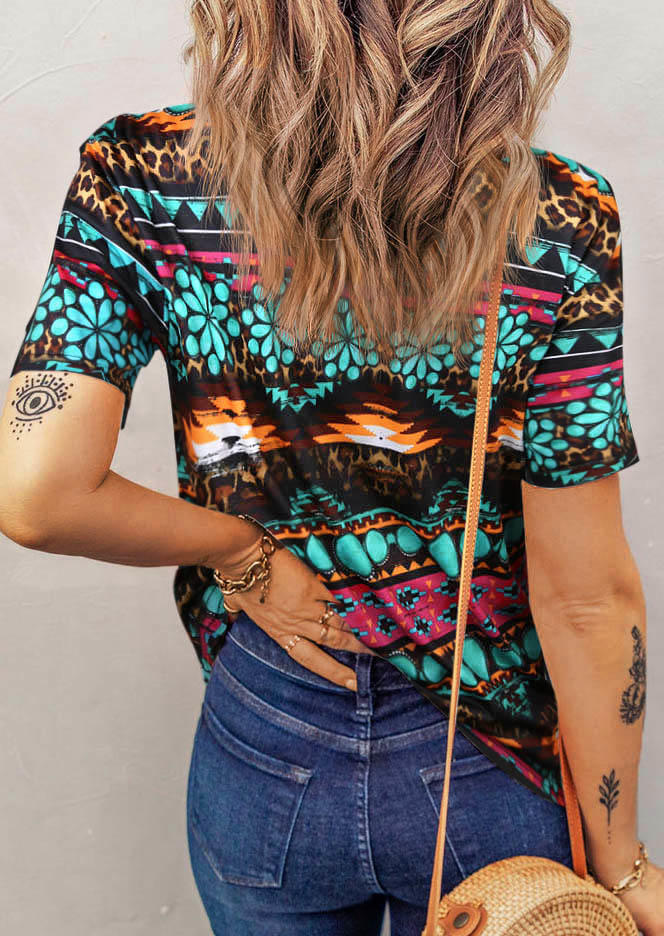 

T-shirts Tees Dibs On The Captain Leopard Aztec Geometric Anchor Bleached T-Shirt Tee in Multicolor. Size