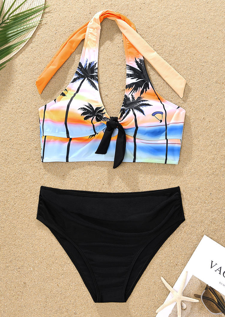 

Bikini Sets Coconut Tree Hollow Out Halter Bikini Set in Multicolor. Size: L,M,,XL