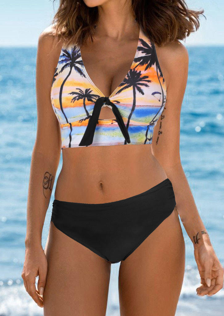 Coconut Tree Hollow Out Halter Bikini Set