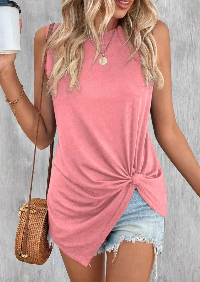 

Tank Tops Twist O-Neck Tank Top in Pink. Size: L,M