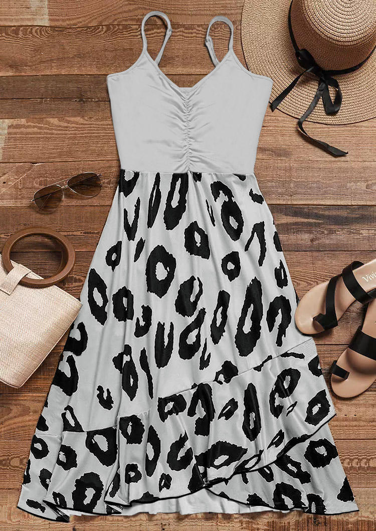 

Midi Dresses Leopard Ruched Spaghetti Strap Midi Dress in Gray. Size: M