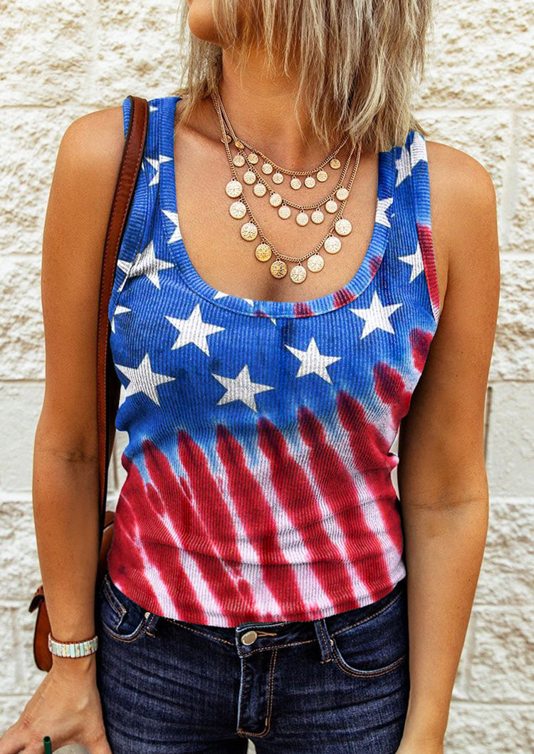 

Tank Tops American Flag Ribbed U-Neck Tank Top in Multicolor. Size
