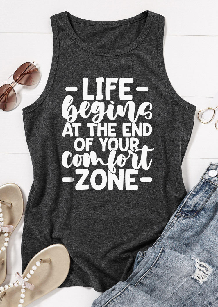 

Tank Tops Life Begins At The End Of Your Comfort Zone Tank Top - Dark Grey in Gray. Size