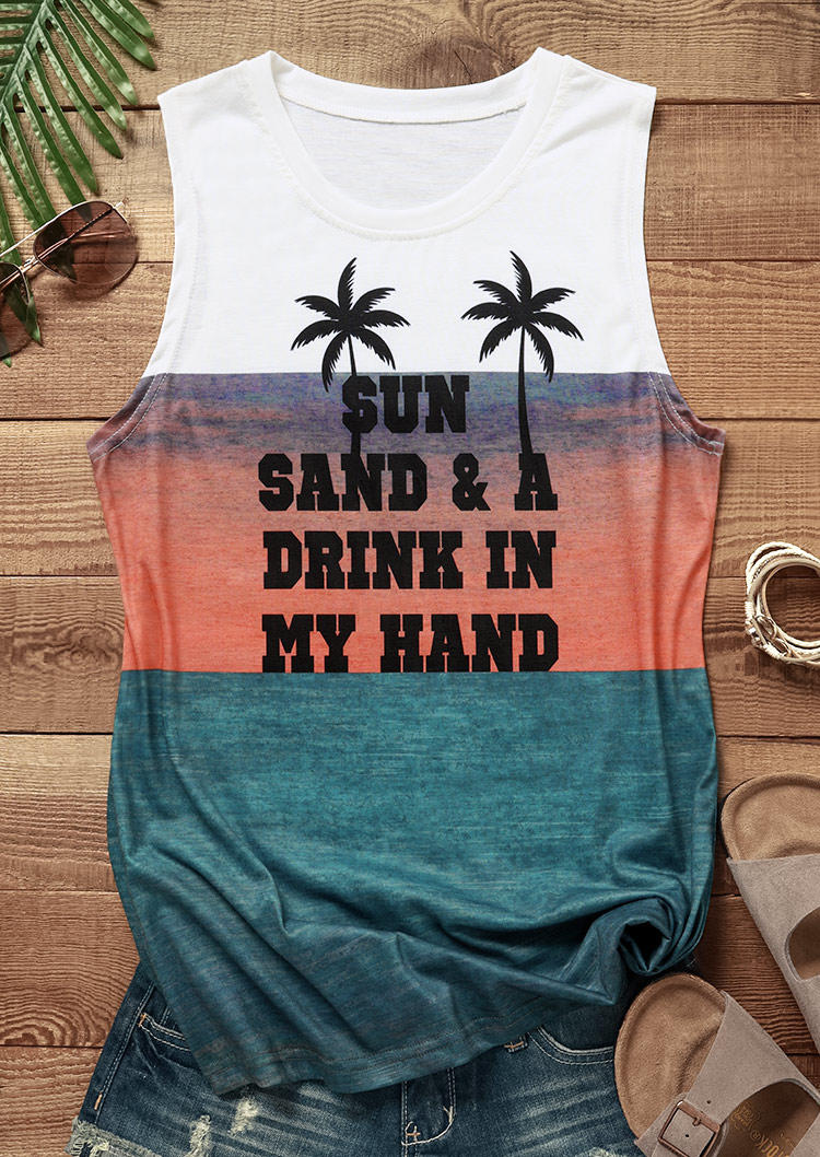 

Tank Tops Sun Sand & A Drink In My Hand Color Block Tank Top in Multicolor. Size: L