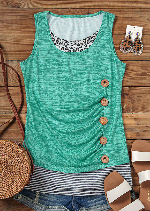 

Tank Tops Striped Leopard Button Fake Two-Piece Tank Top in Multicolor. Size: ,XL
