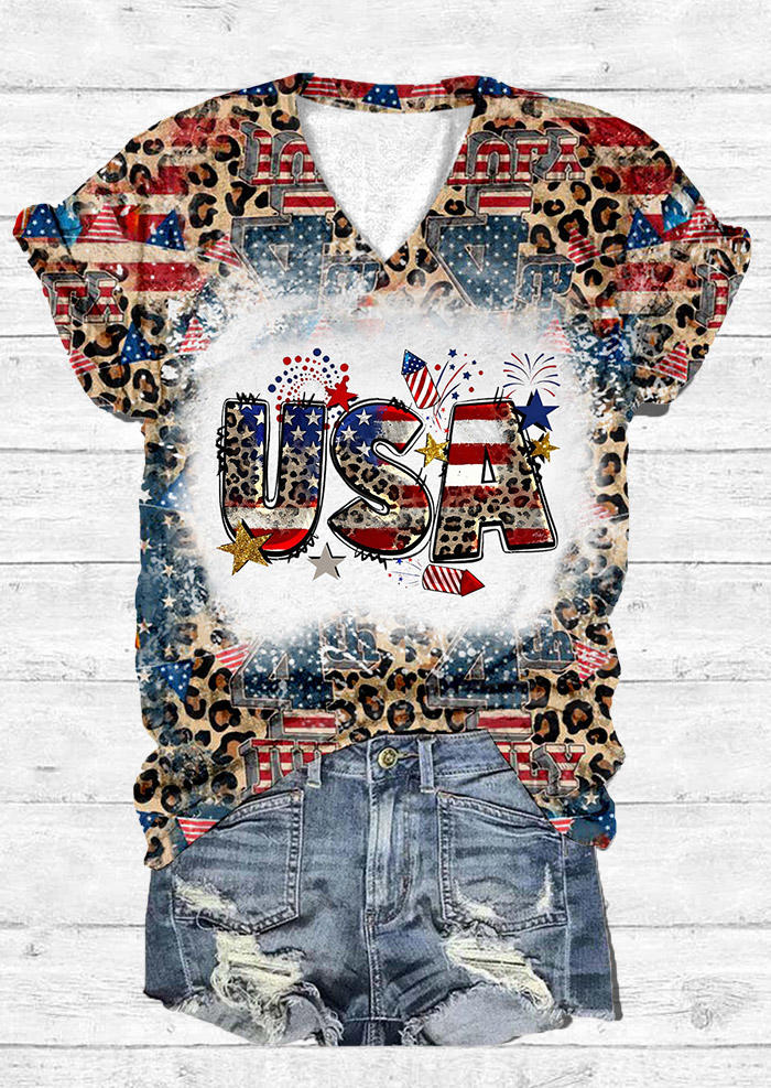 

T-shirts Tees USA Leopard American Flag T-Shirt Tee in Multicolor. Size