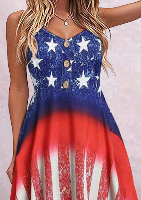 

Mini Dresses American Flag Gradient Ruffled Button Spaghetti Strap Mini Dress in Multicolor. Size: L,M,,XL