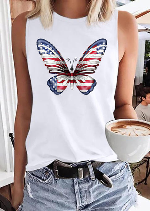 

Tank Tops American Flag Butterfly Tank Top in White. Size