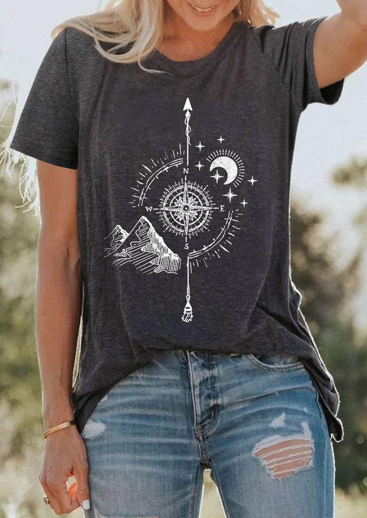 

T-shirts Tees Outdoor Mountain Moon Compass T-Shirt Tee - Dark Grey in Gray. Size