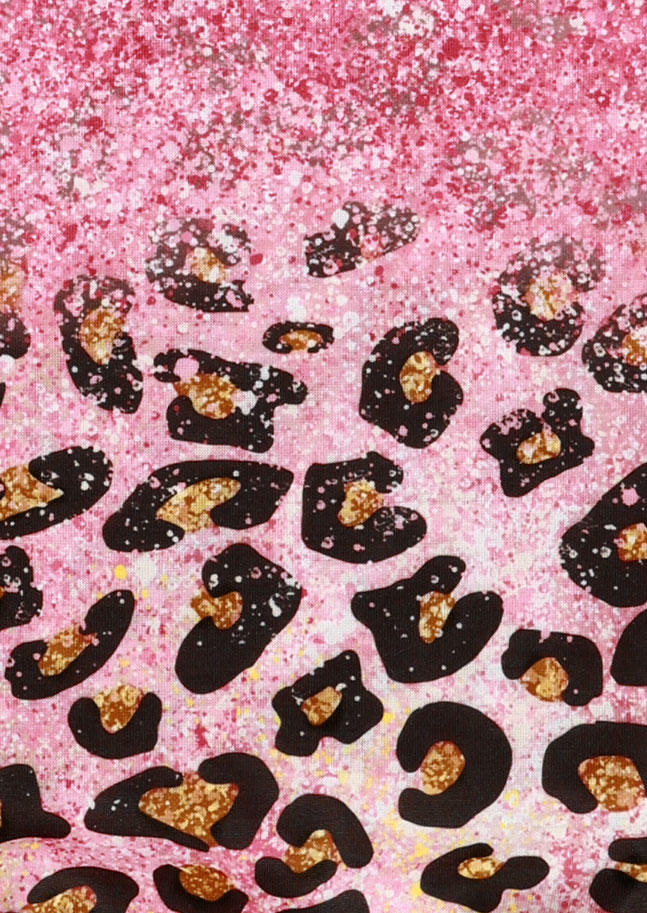 Leopard Glitter Notched Collar Tank - Pink
