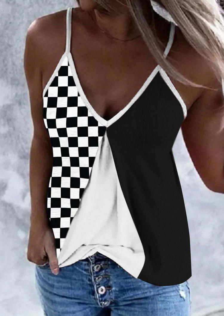 

Tank Tops Color Block Checkered Flag Camisole in Multicolor. Size: M