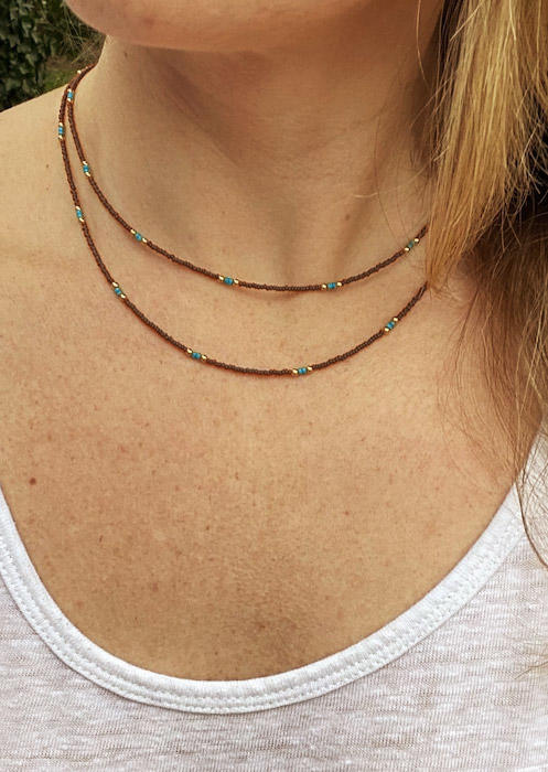 

Necklaces Beading Dual-Layered Necklace in Brown. Size