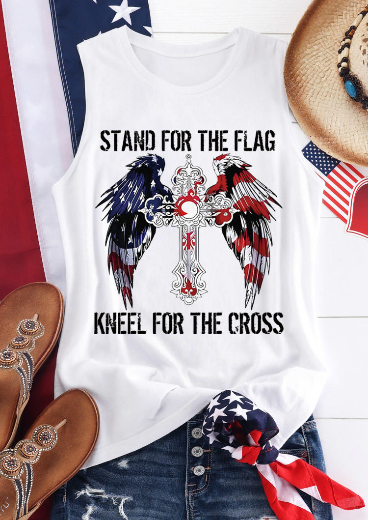 

Tank Tops Stand For The Flag Kneel For The Cross Wing Tank Top in White. Size