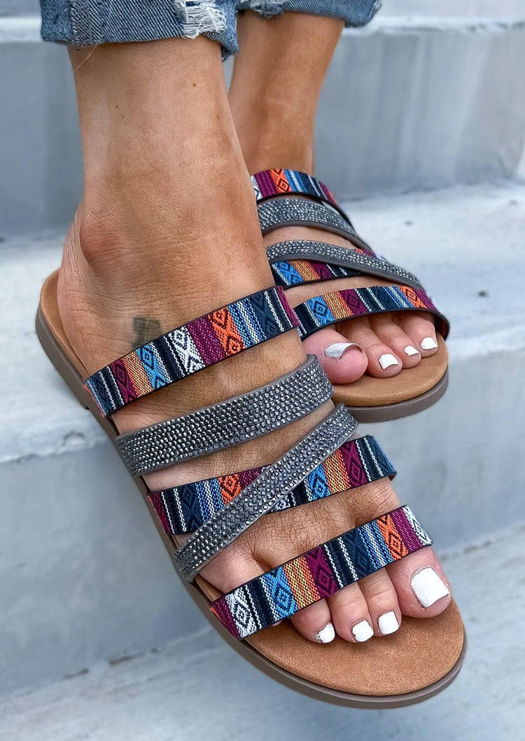 

Slippers Aztec Geometric Color Block Criss-Cross Round Toe Flat Slippers in Multicolor. Size: ,38,39,40,41