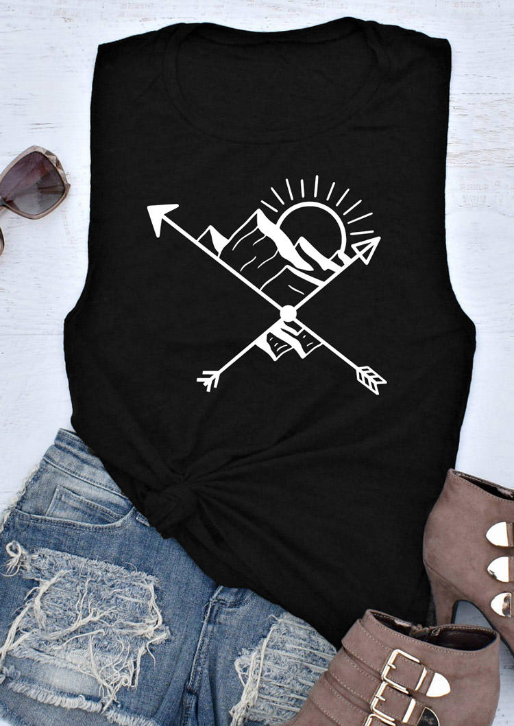 

Tank Tops Camping Cross Arrow Mountain Sun Tank Top in Black. Size