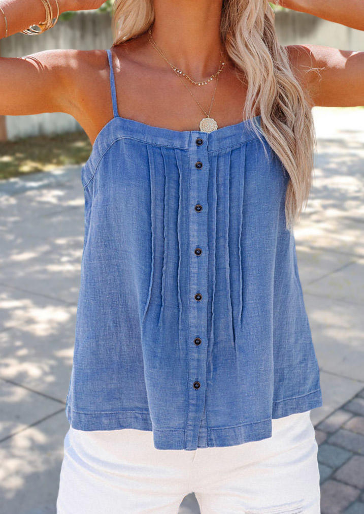 Button Ruffled Casual Camisole - Blue