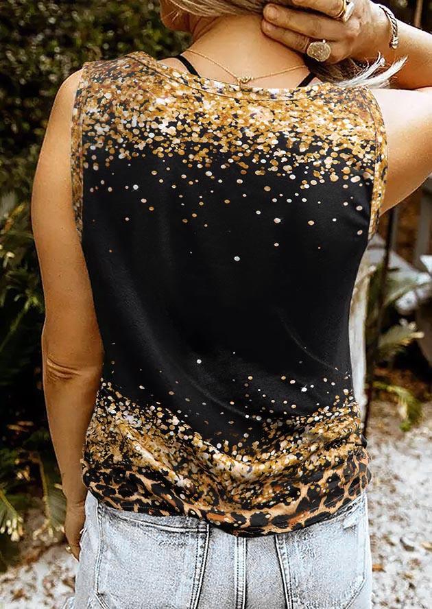 

Tank Tops Beach Vibes Coconut Tree Leopard Glitter Tank Top in Multicolor. Size