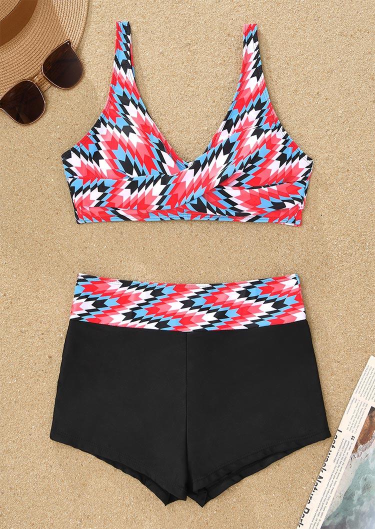 

Bikini Sets Geometric Lace Up High Waist Bikini Set in Multicolor. Size