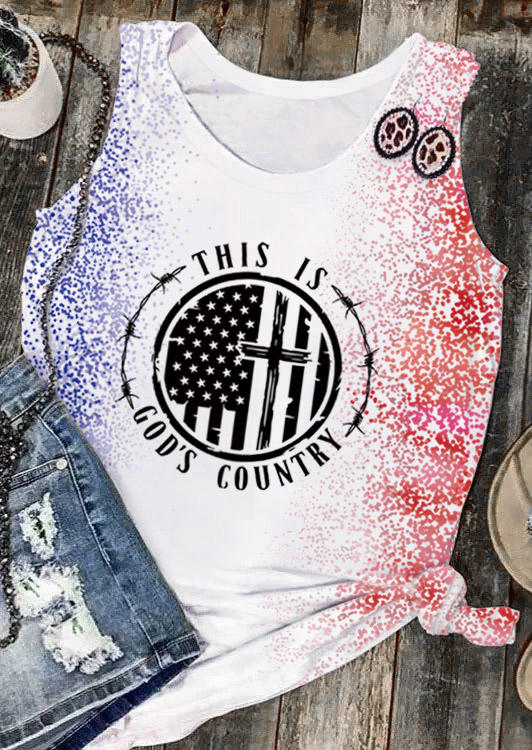 

Tank Tops This Is God's Country American Flag Cross Tank Top in Multicolor. Size