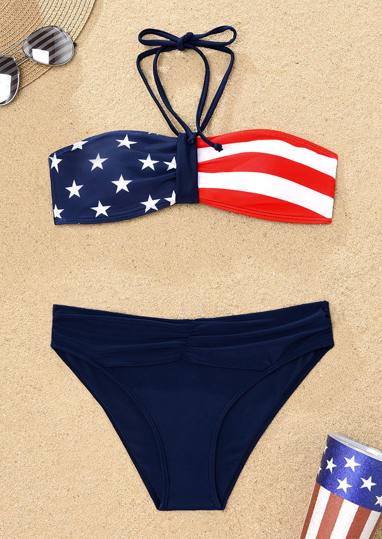

Bikini Sets American Flag Ruched Halter Bikini Set - Deep Blue in Blue. Size