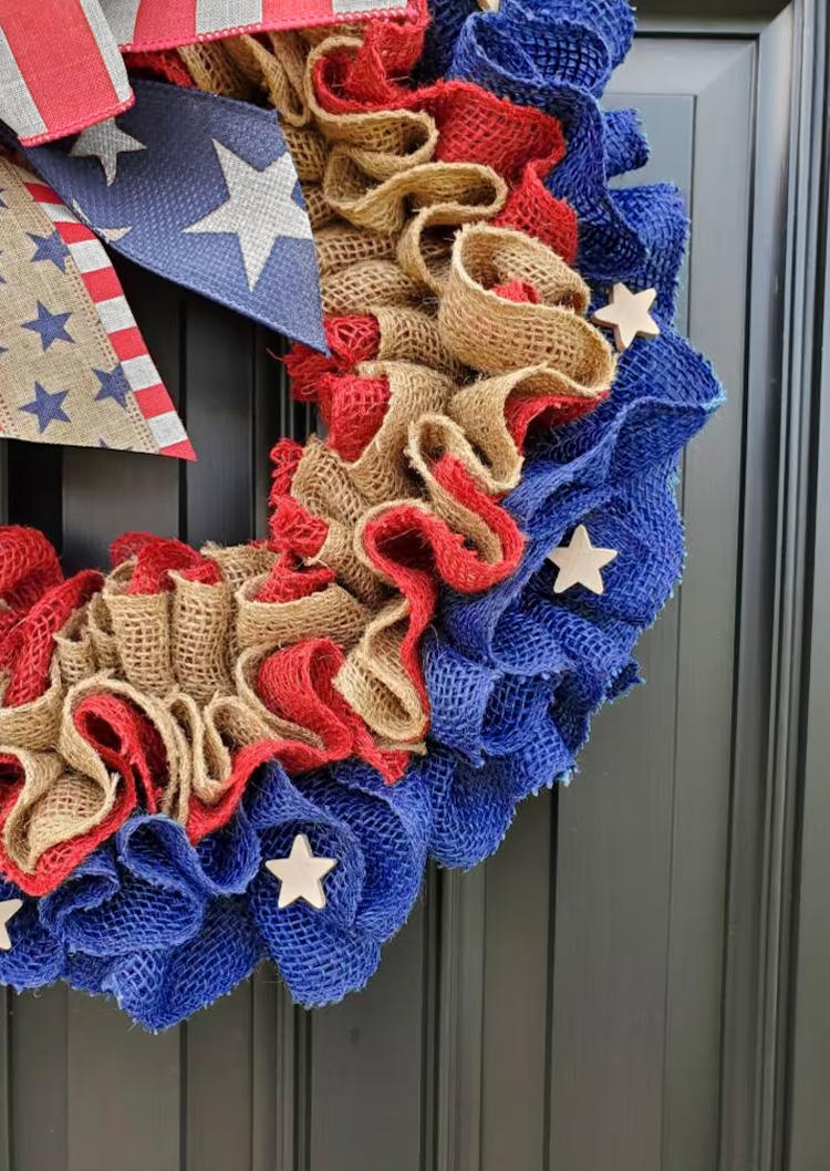 

American Flag Star Bowknot Wall Door Decor Wreath in Multicolor. Size