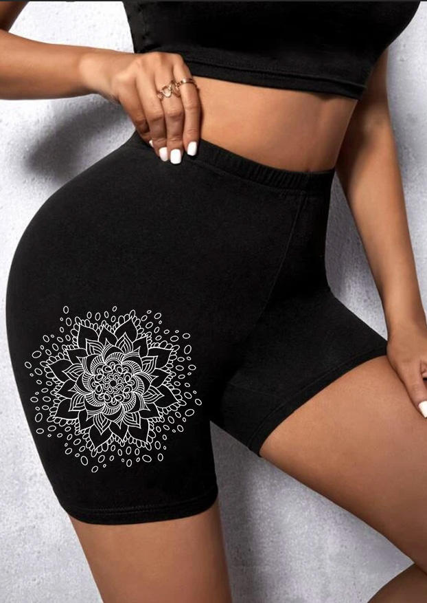 Floral Activewear Fitness Sports Shorts - Black