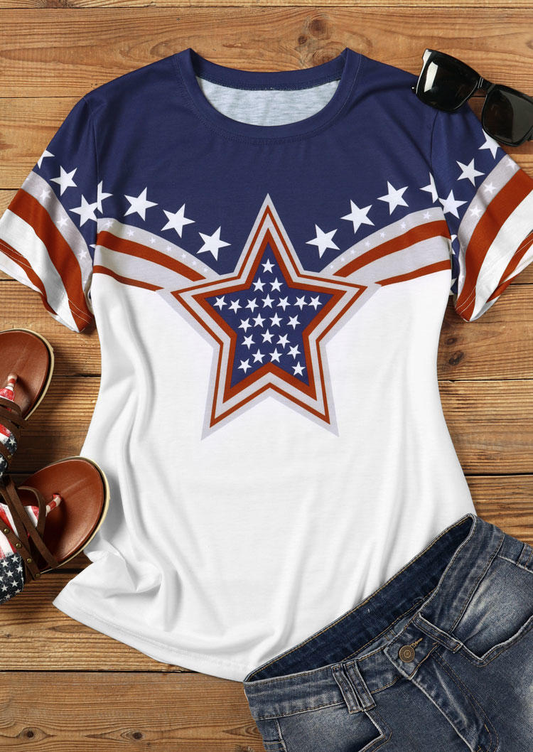 

T-shirts Tees American Flag O-Neck T-Shirt Tee in White. Size