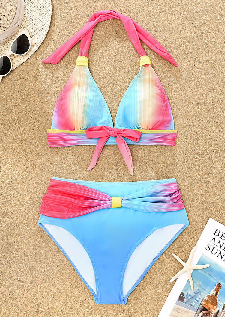 

Bikini Sets Gradient Bowknot Ruched Halter Tie Bikini Set in Multicolor. Size
