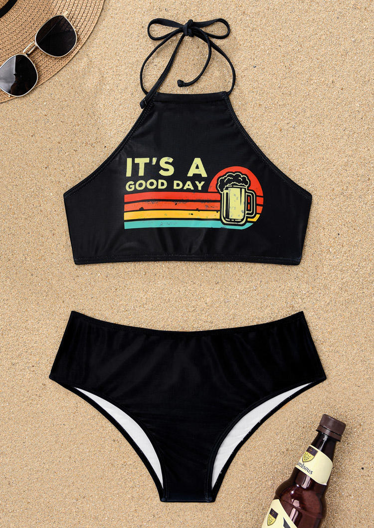 

Bikini Sets It' A Good Day Drink Halter Bikini Set in Black. Size: L,M