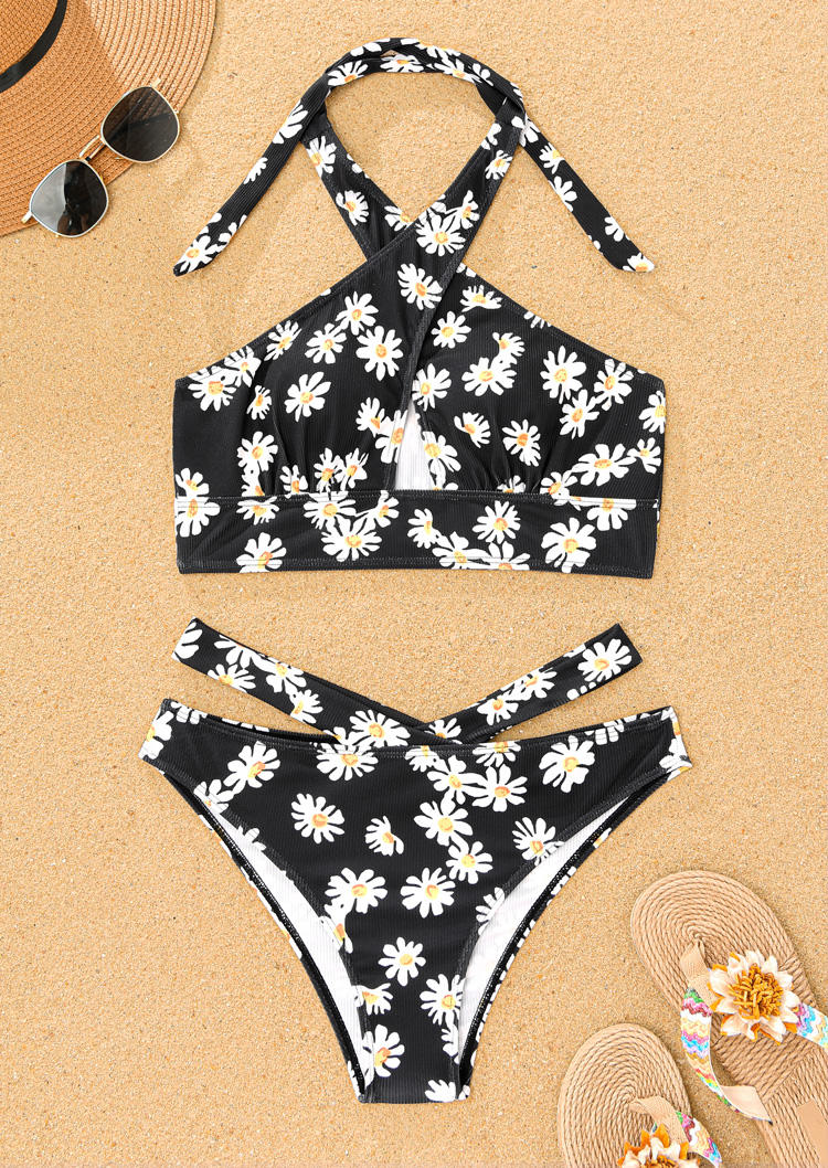 

Bikini Sets Daisy Criss-Cross Hollow Out Halter Bikini Set in Black. Size: L,M,,XL