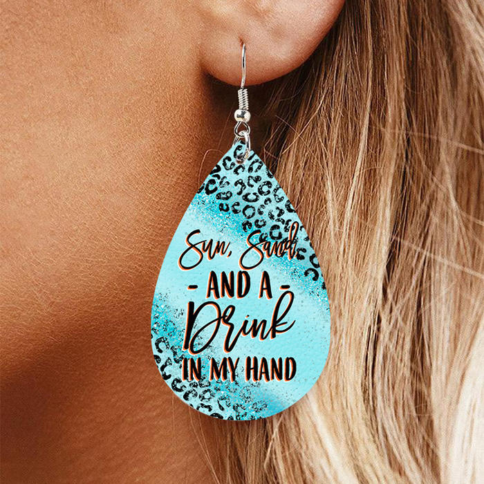 Sun Sand And A Drink In My Hand Leopard Water Drop Earrings