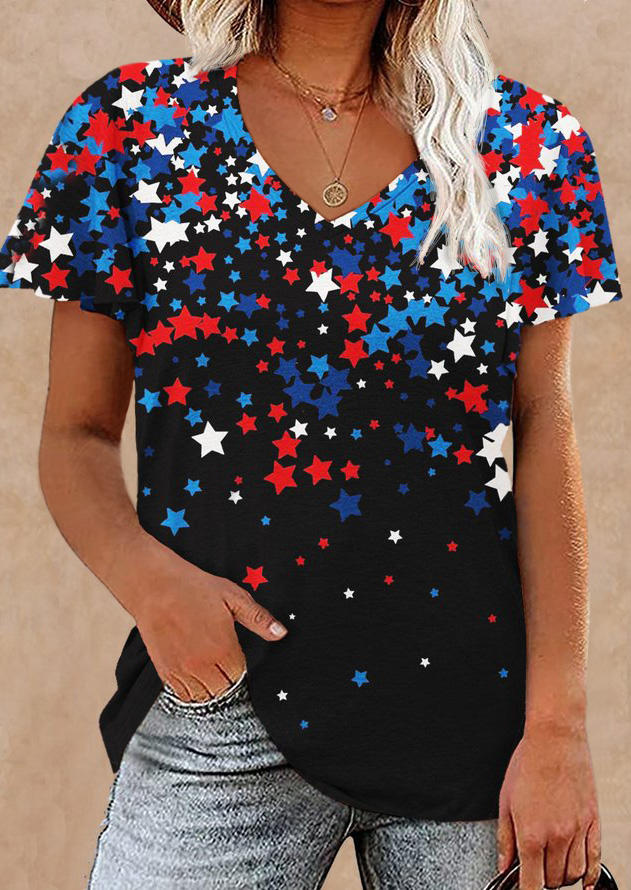 

Blouses Colorful Star Casual V-Neck Blouse in Multicolor. Size: L,M,,XL