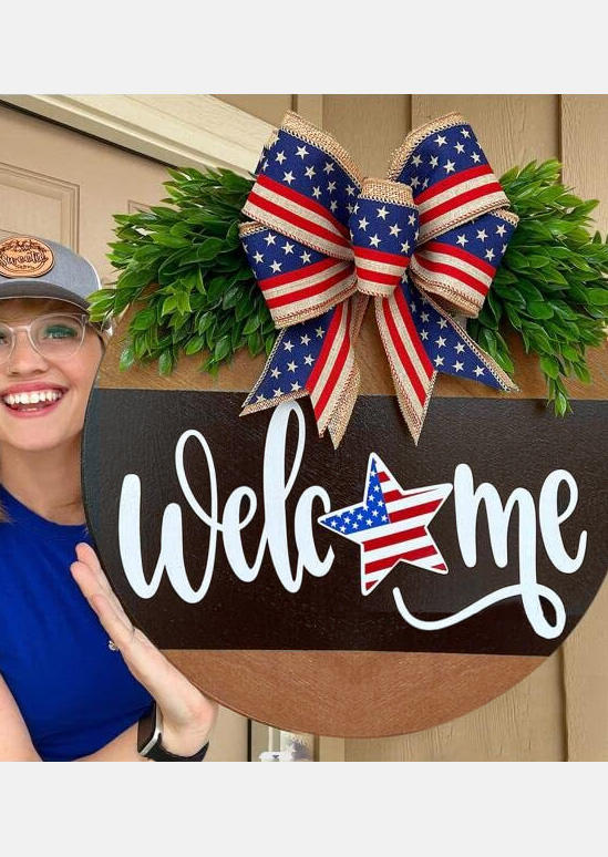 

Welcome American Flag Wall Door Decor Wreath in Multicolor. Size
