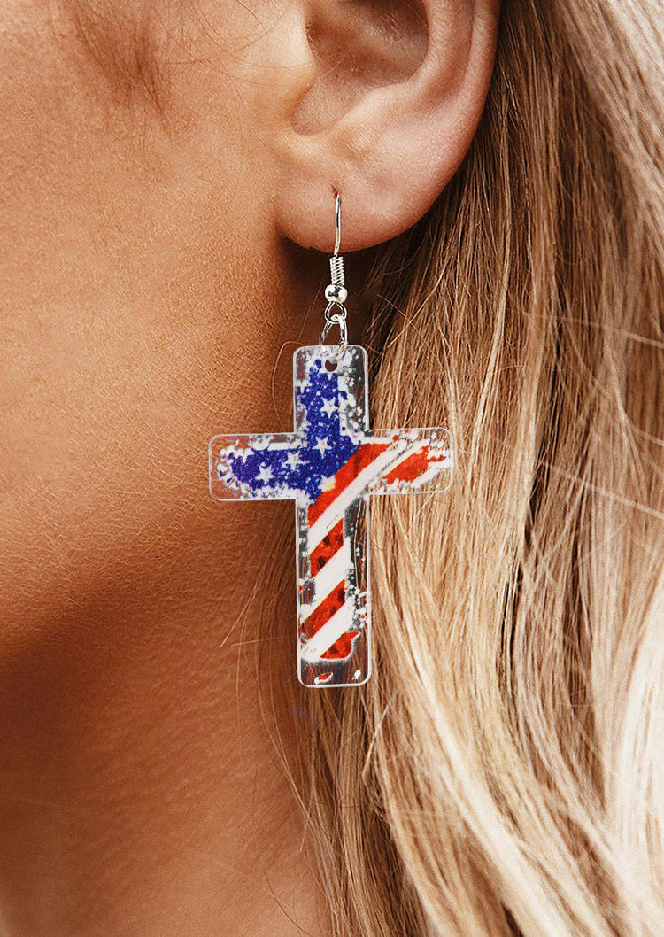 

Earrings American Flag Cross Hook Earrings in Multicolor. Size