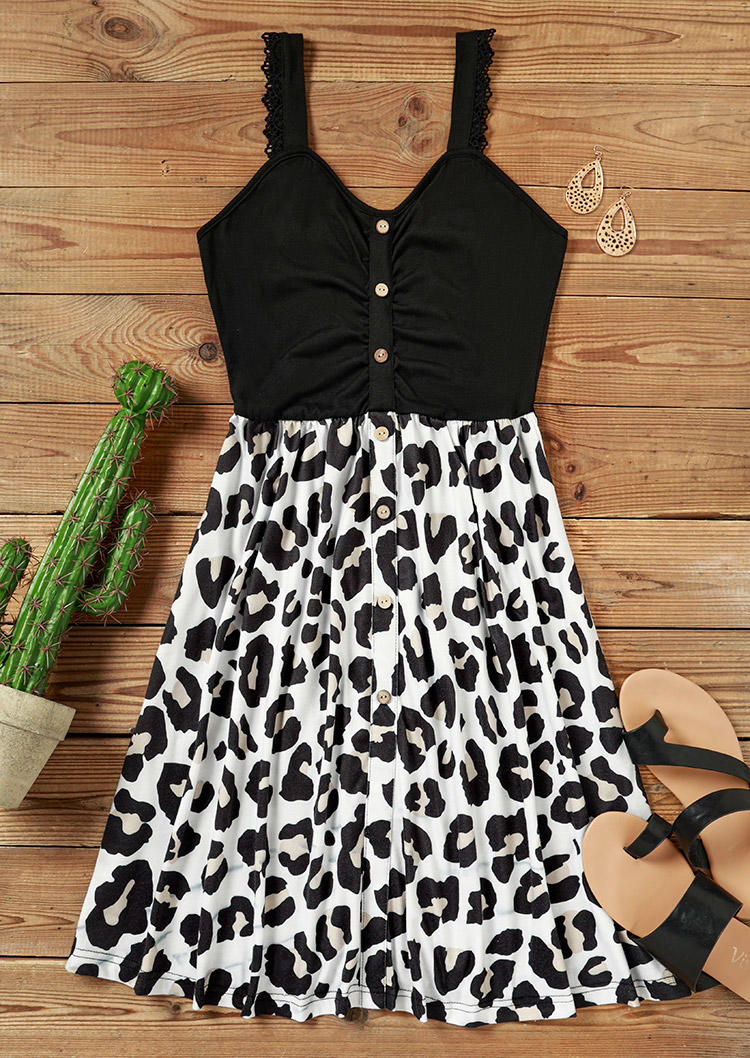 

Mini Dresses Leopard Lace Button Ruched Mini Dress in Multicolor. Size
