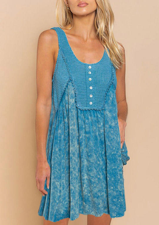 

Mini Dresses Lace Splicing Ruffled Button Waffle Sleeveless Mini Dress in Blue. Size: L,M,,XL