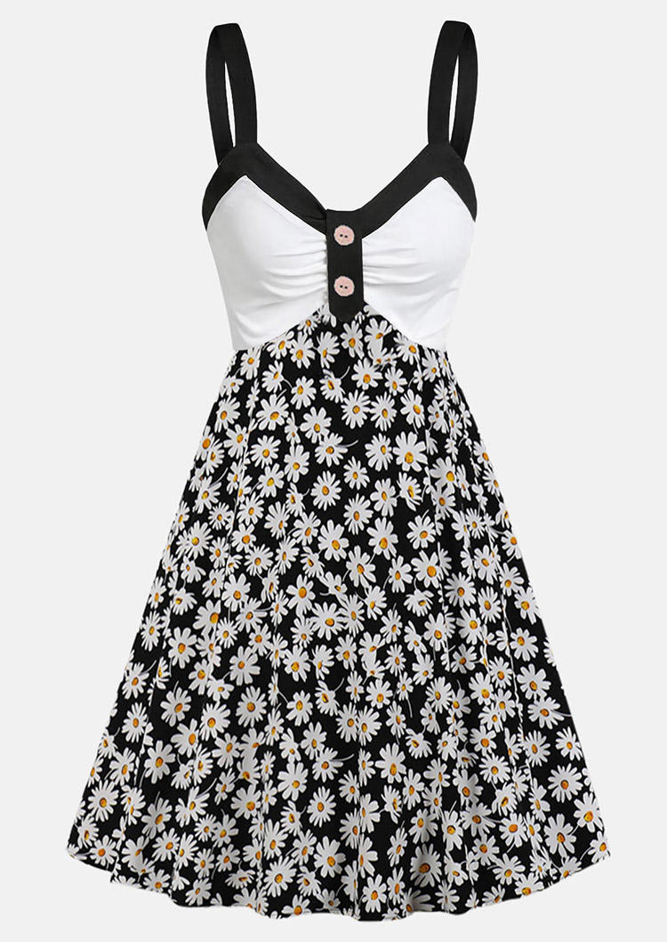 

Mini Dresses Daisy Color Block Ruffled Button Sleeveless Mini Dress in Black. Size: L,M,,XL