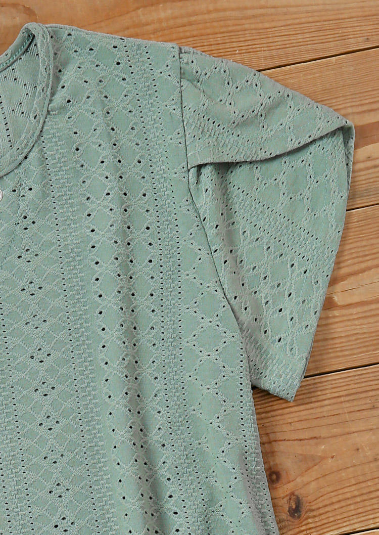 Lace Splicing Crochet Petal Sleeve Blouse - Green
