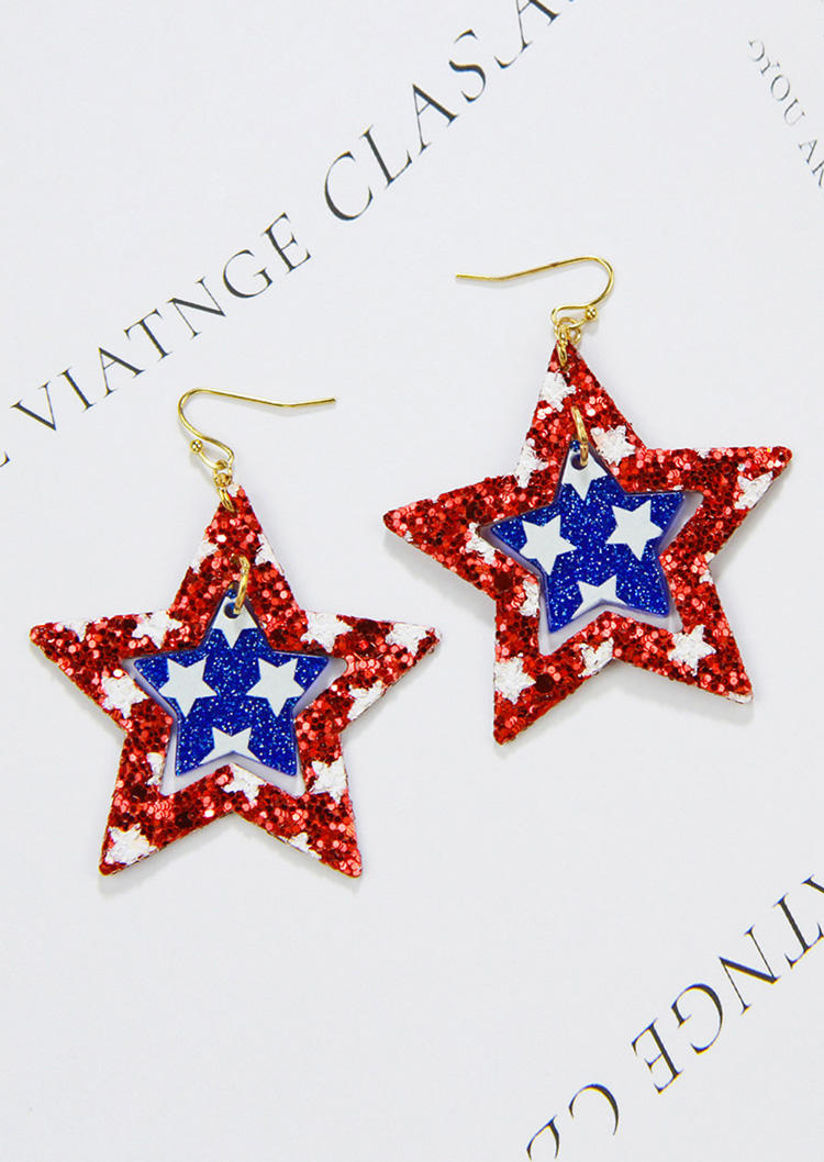

Earrings American Flag Hollow Out Star Hook Earrings in Multicolor. Size