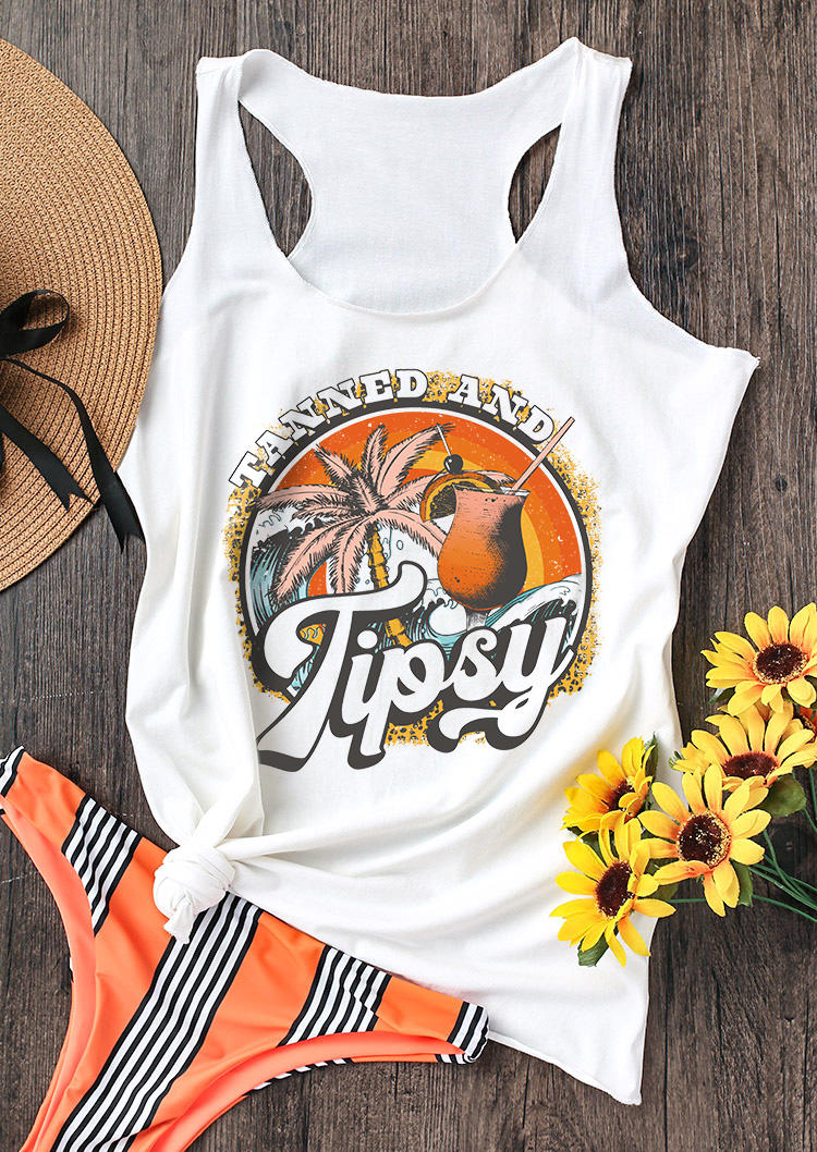 

Tank Tops Tanned And Tipsy Coconut Tree Racerback Tank Top in White. Size: L,M,,XL