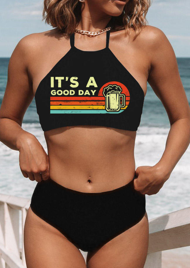 It's A Good Day Drink Halter Bikini Set - Black