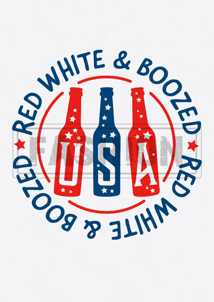 USA Red White & Boozed T-Shirt Tee - White