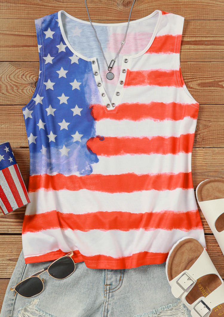 

Tank Tops American Flag Notched Collar Tank Top Without Camisole in Multicolor. Size